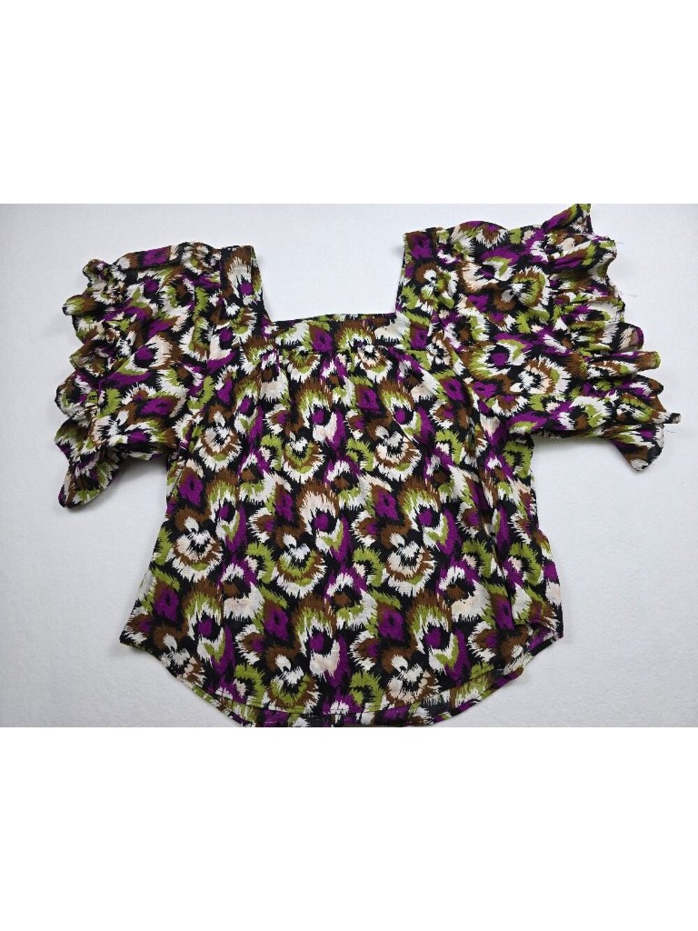 Terra & Sky Womens Ruffle Sleeve Peasant Top OX 14W Multi-Color 100% Cotton XL